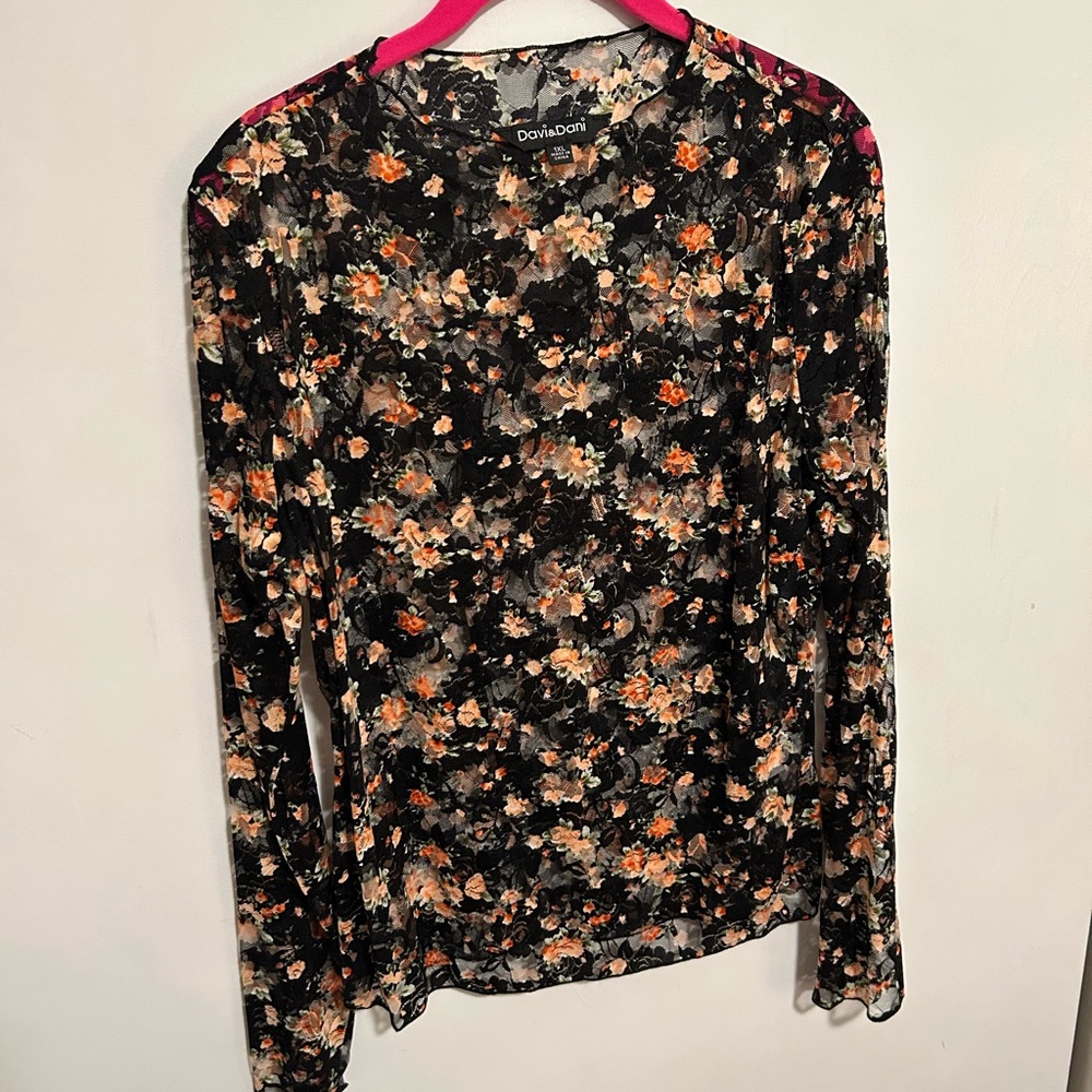 Floral Women's Top - Black and Orange NWOT